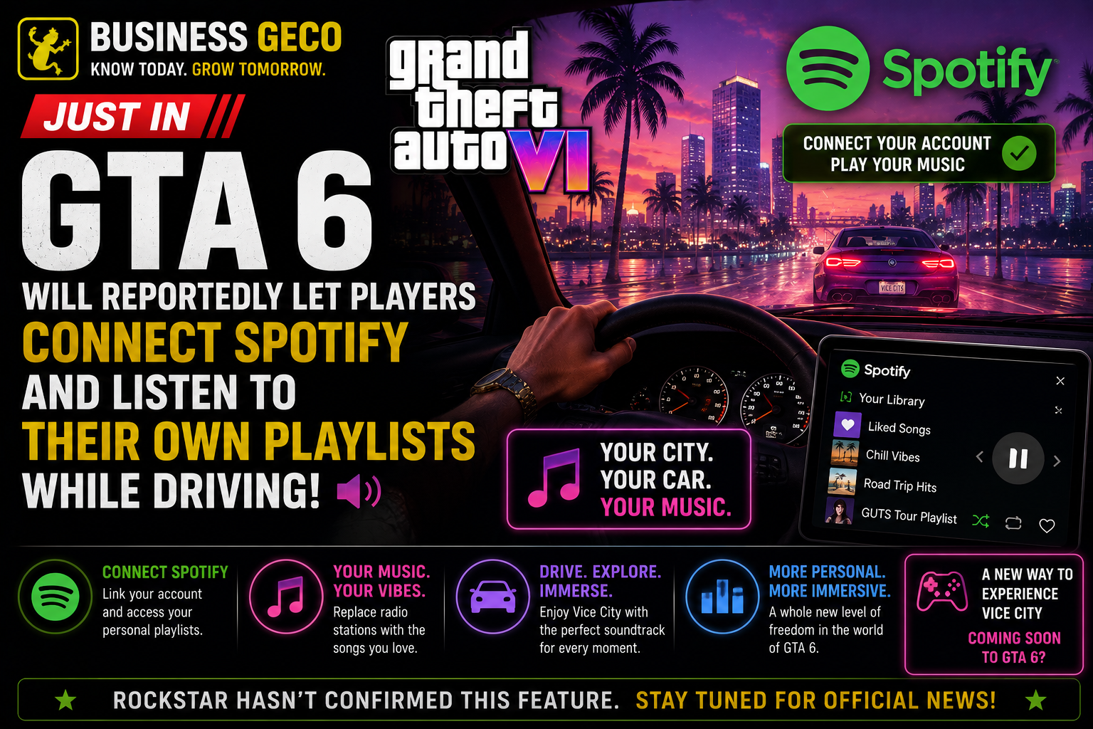 GTA 6 Could Let Players Connect Spotify And Play Their Own Music While Driving