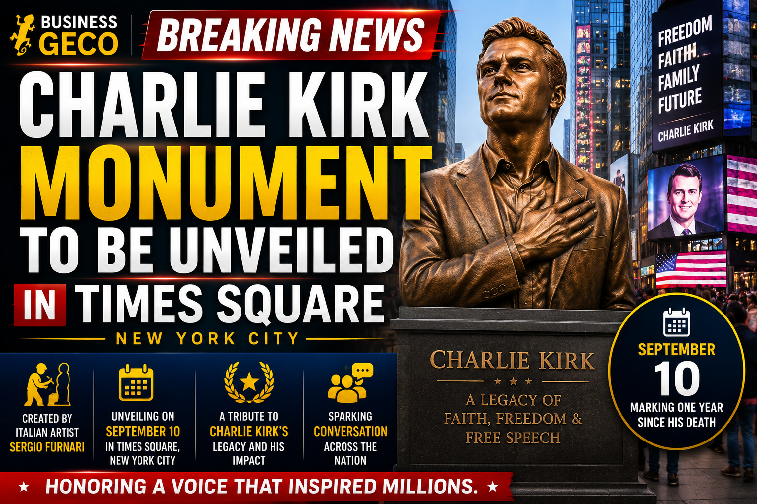 Artist to Unveil Charlie Kirk Monument in New York City's Times Square