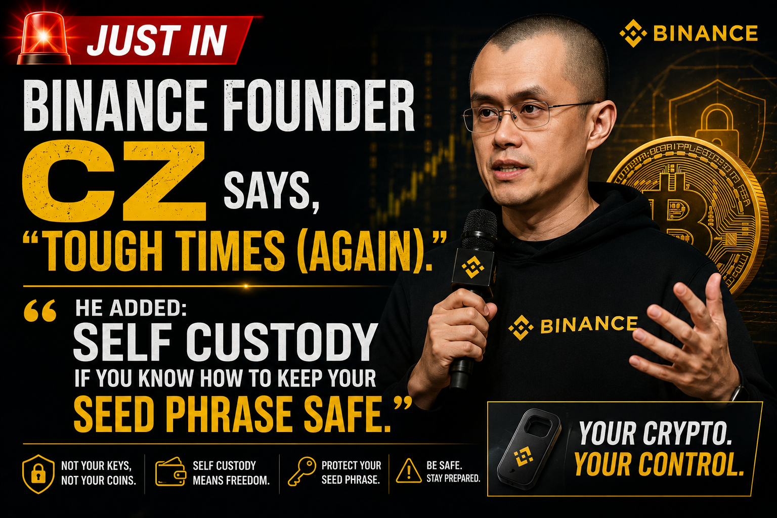 Binance Founder CZ Says Tough Times (Again), Urges Self-Custody for Those Who Can Secure Their Seed Phrase