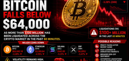 Bitcoin Falls Below $64,000 as Over $100 Million Is Liquidated Across Crypto Market in One Hour