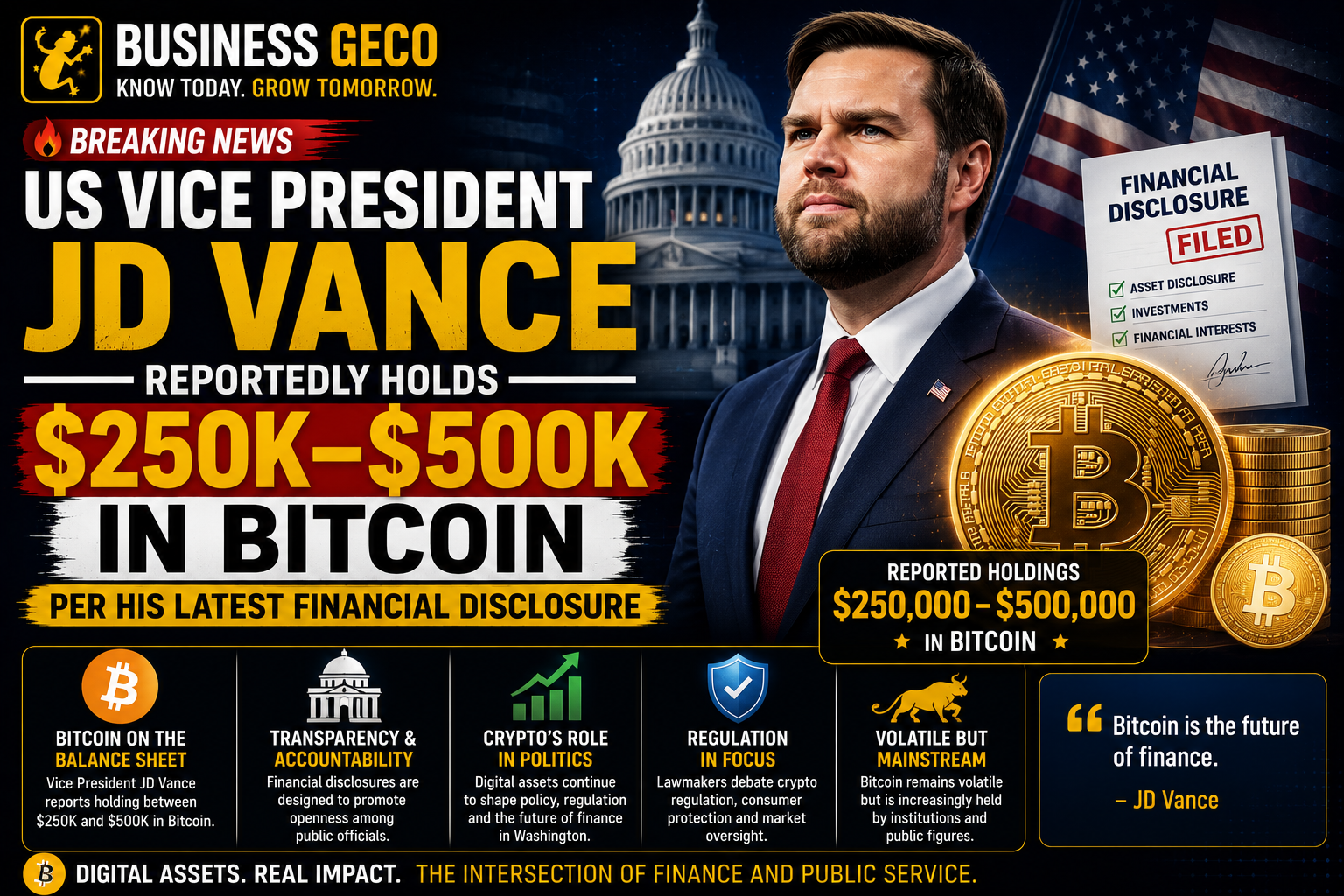 JD Vance Reportedly Discloses Up To $500,000 In Bitcoin Holdings