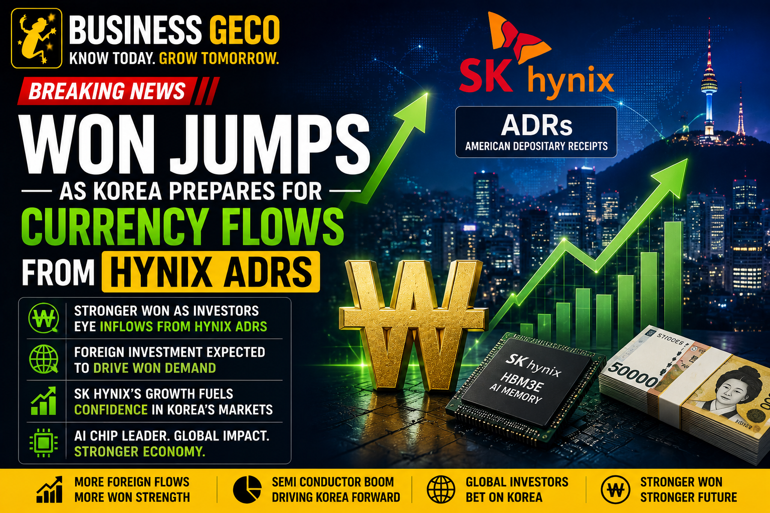 South Korean Won Rises As Korea Prepares For Currency Flows From SK Hynix ADRs