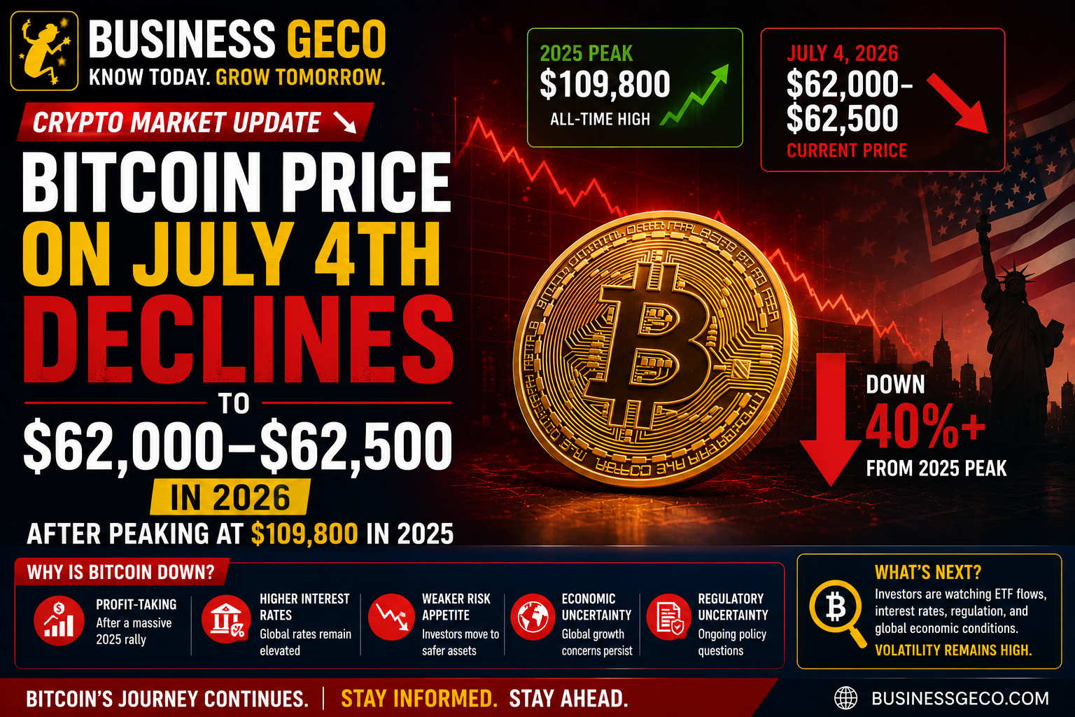 Bitcoin Falls To Around $62,000 On July 4, 2026 After Reaching Nearly $110,000 Peak In 2025