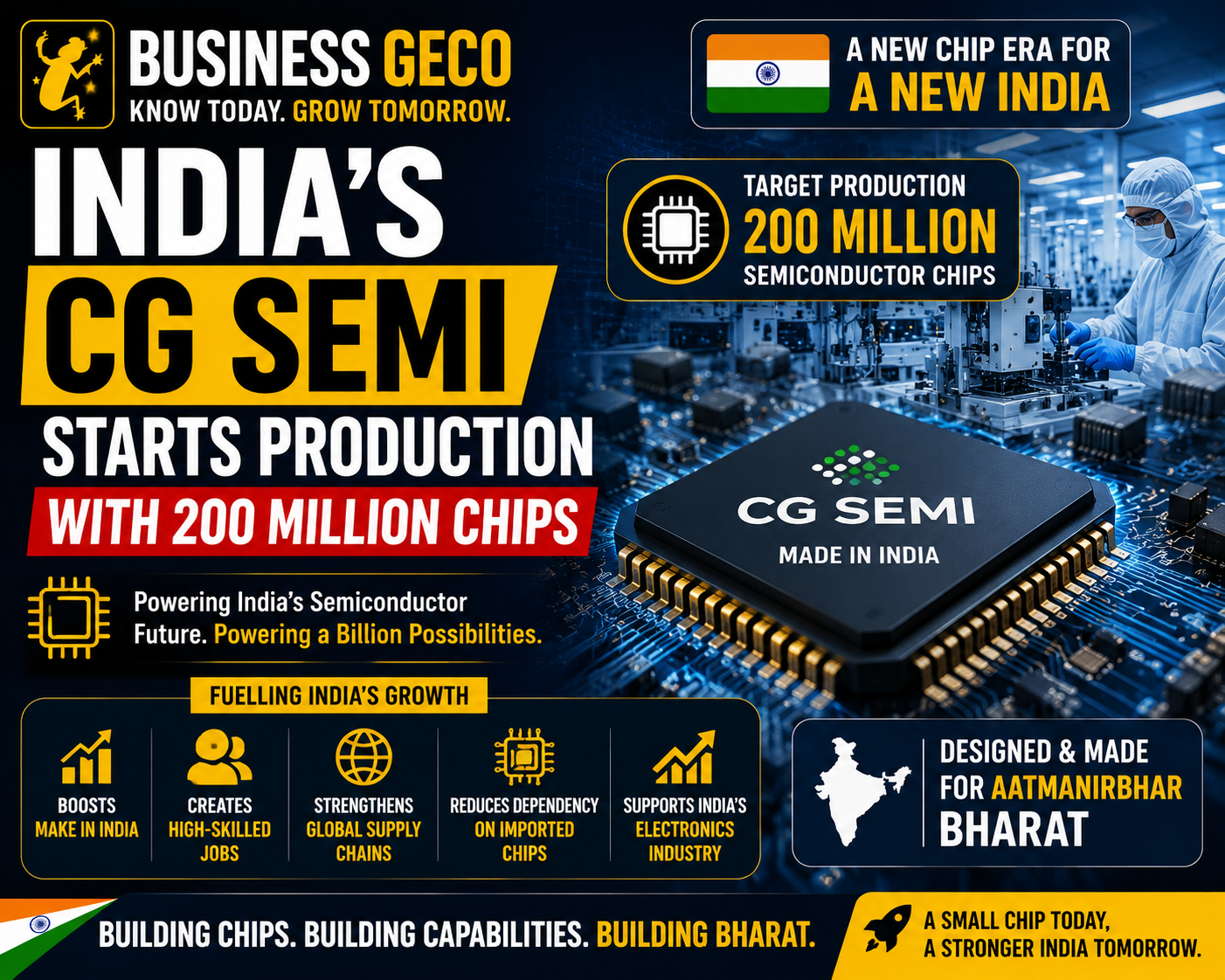 India's CG Semi Begins Production, Targets 200 Million Semiconductor Chips
