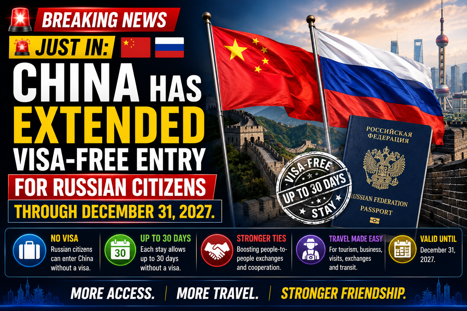 China Extends Visa-Free Entry for Russian Citizens Through the End of 2027