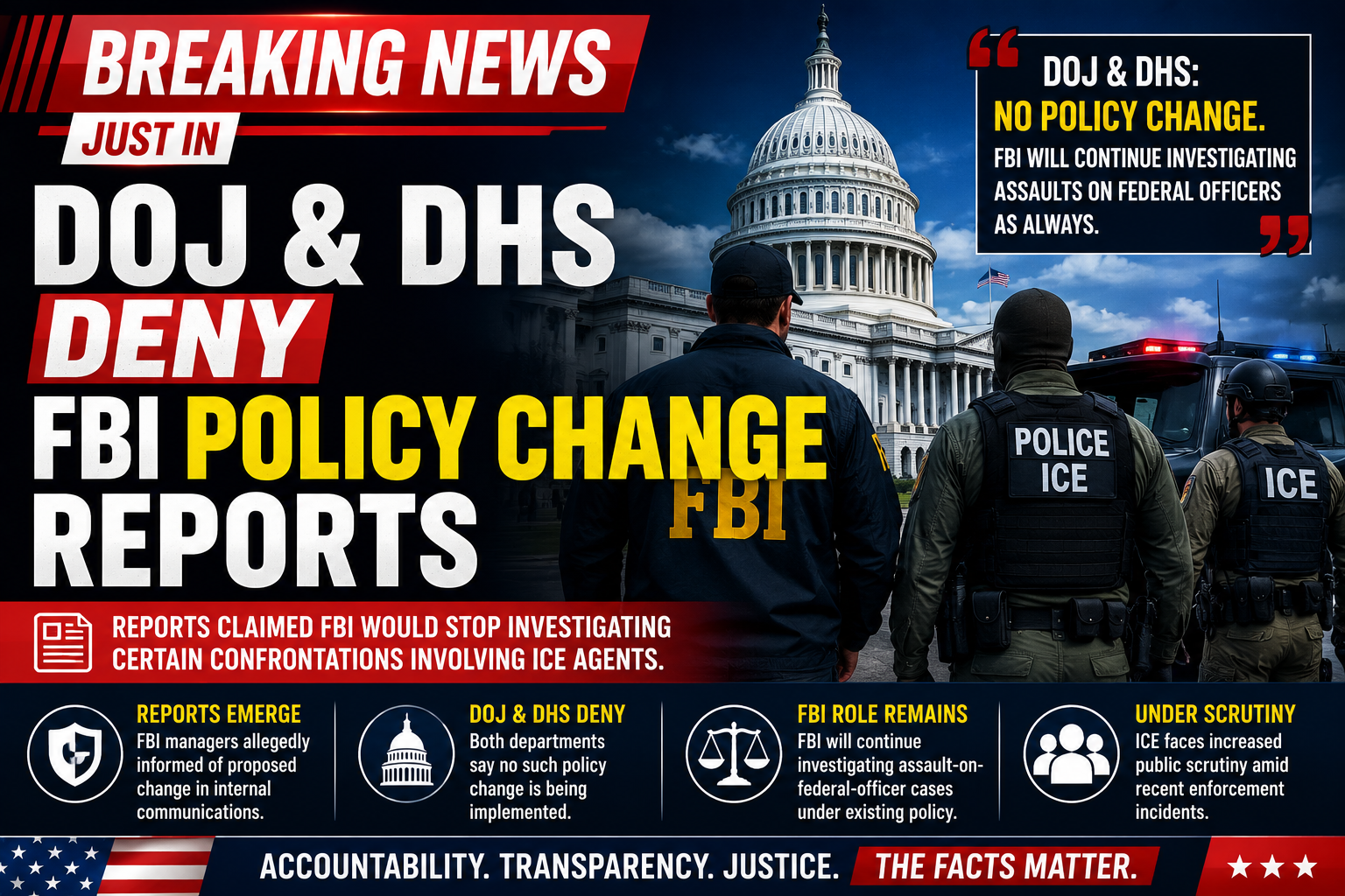 DOJ and DHS Deny Reports of FBI Policy Change on ICE Investigations