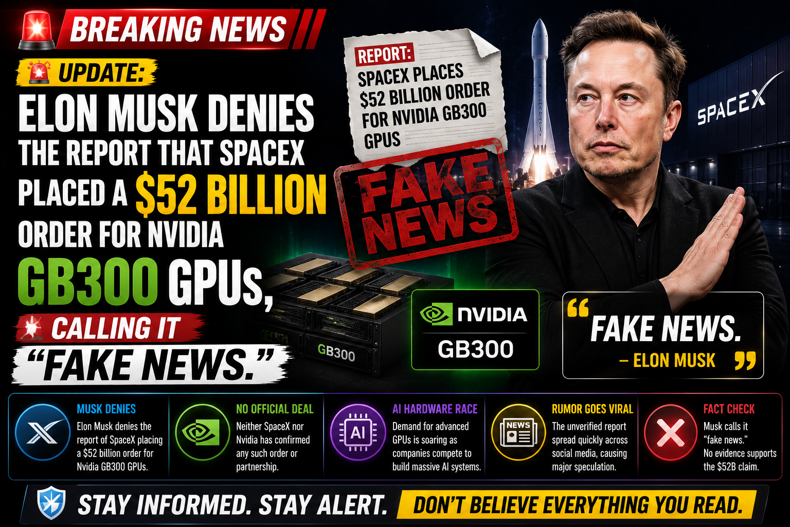 Elon Musk Denies Report Claiming SpaceX Placed a $52 Billion Nvidia GPU Order
