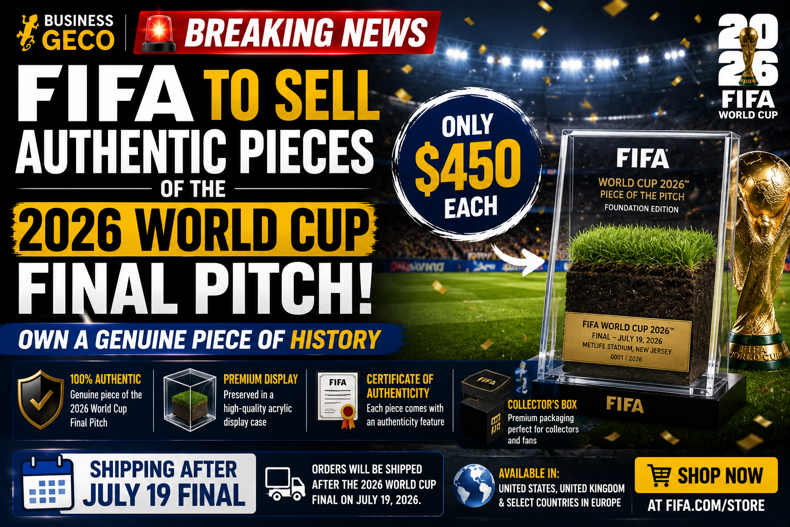 FIFA to Sell Authentic Pieces of the 2026 World Cup Final Pitch for $450 Each