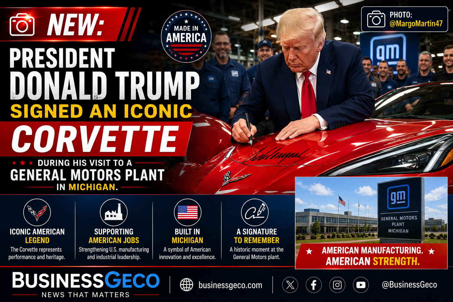 President Donald Trump Signs Iconic Corvette During Visit to General Motors Plant in Michigan