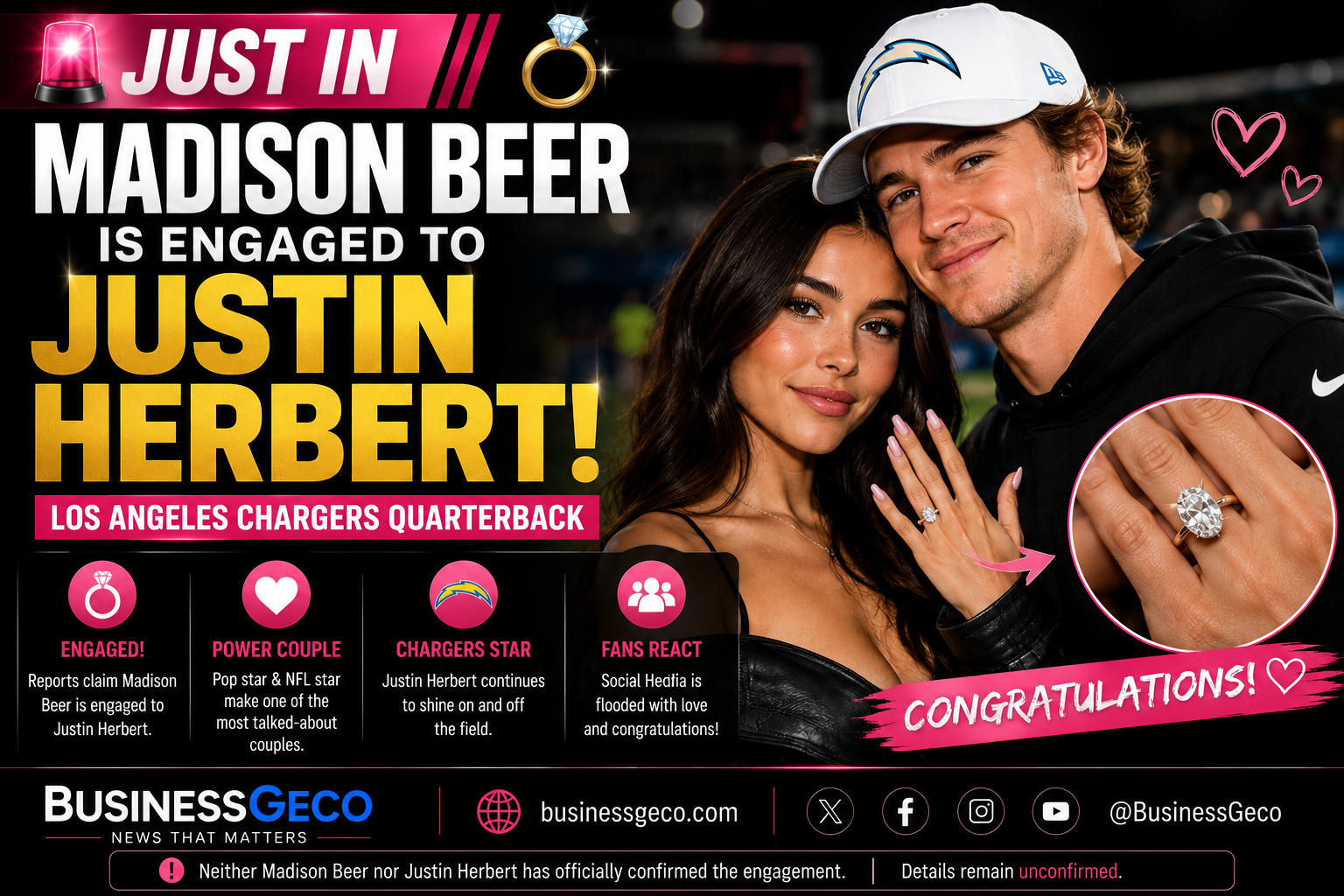 Reports Claim Madison Beer Is Engaged to Los Angeles Chargers Quarterback Justin Herbert