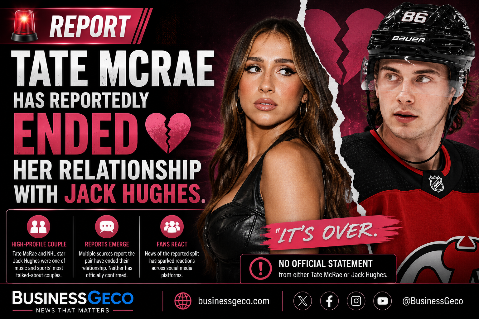 Tate McRae and Jack Hughes Have Reportedly Ended Their Relationship