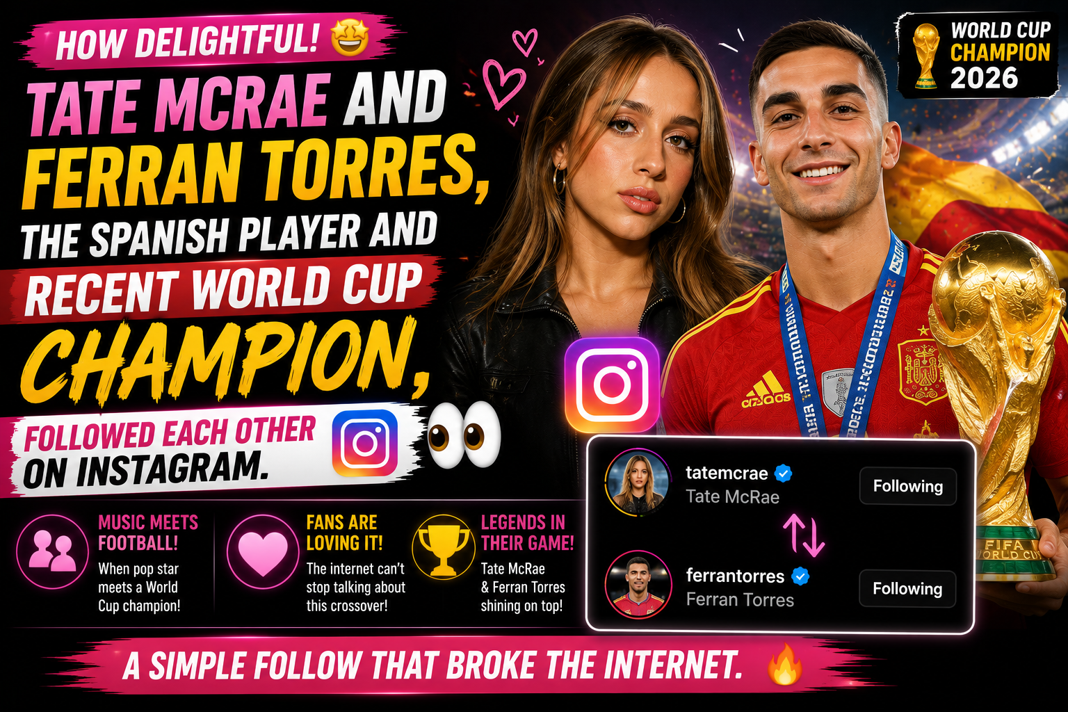 Tate McRae and World Cup Champion Ferran Torres Spark Buzz After Following Each Other on Instagram