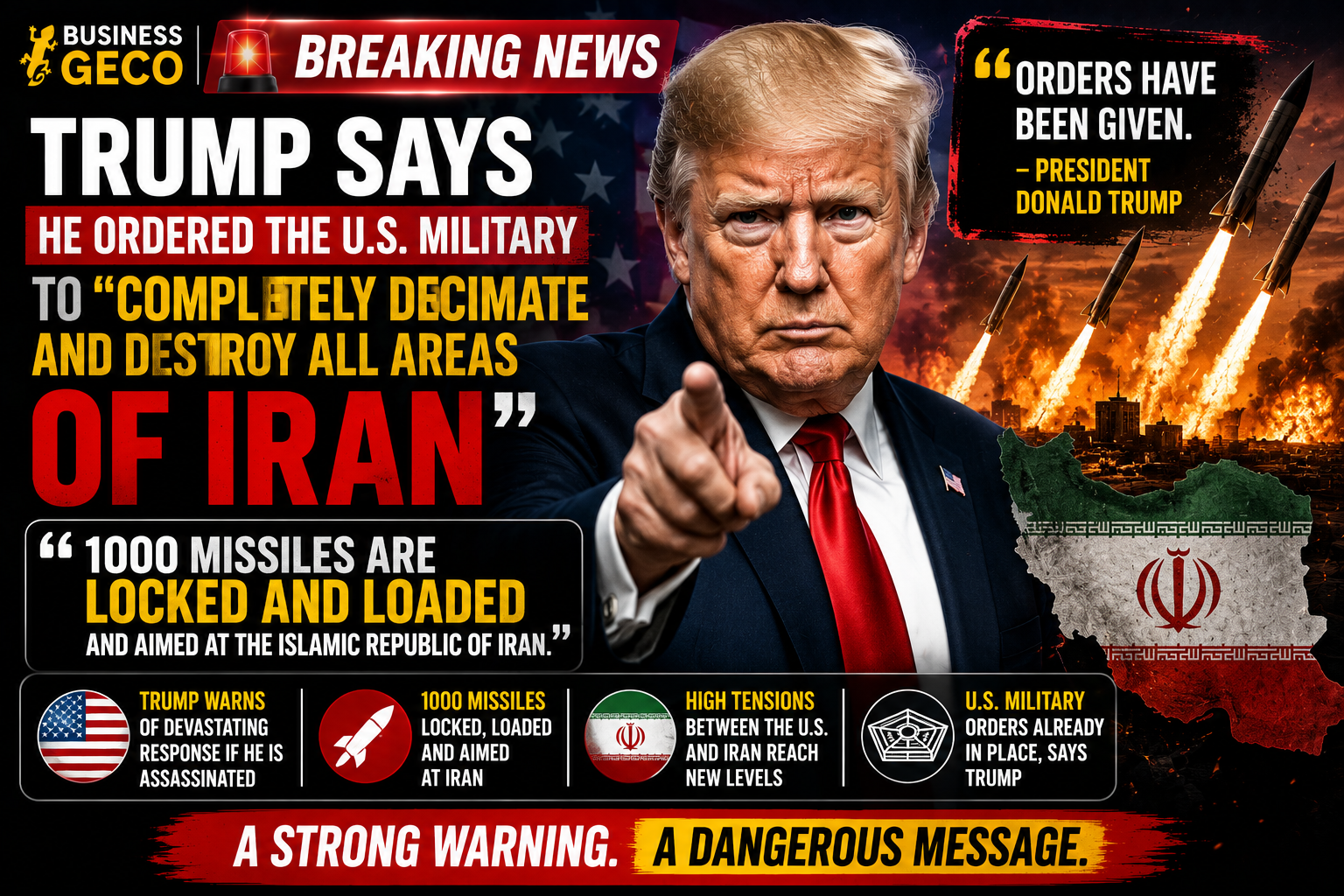 Trump Says U.S. Military Has Orders to Strike Iran if He Is Assassinated