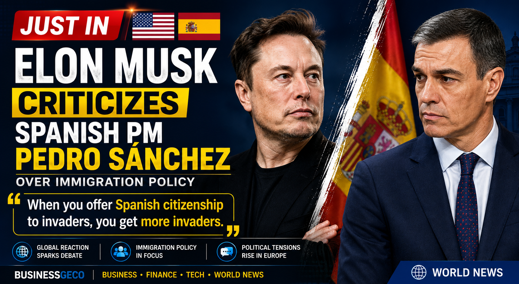 Elon Musk Criticizes Spanish PM Pedro Sánchez Over Immigration Policy