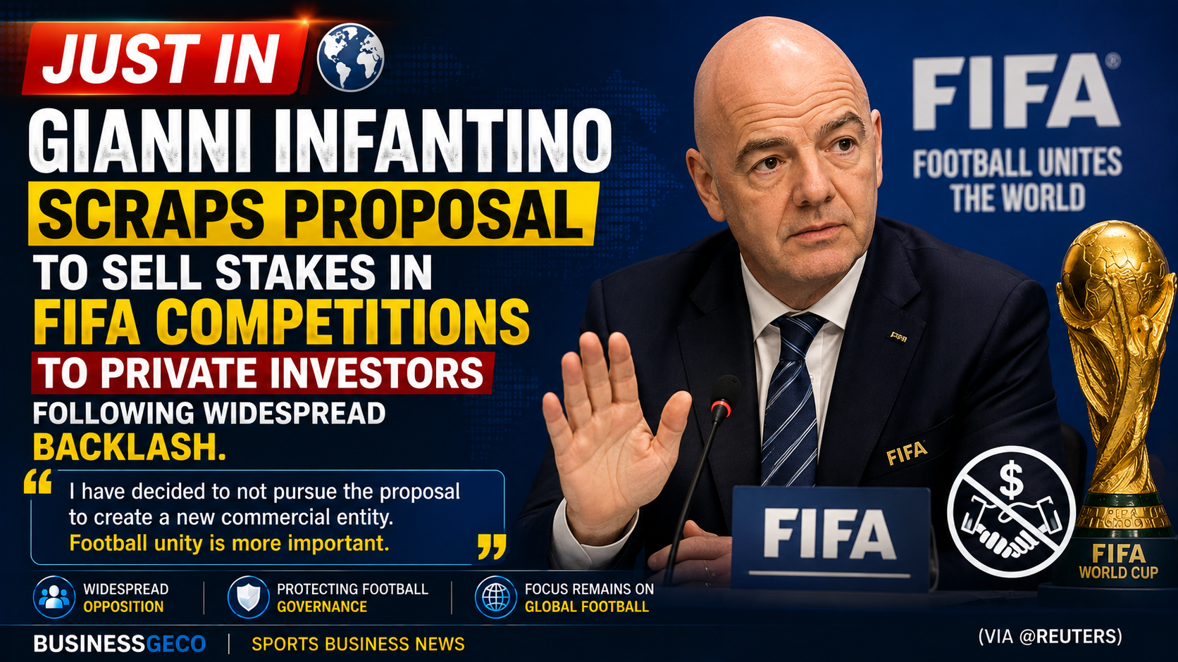 Gianni Infantino Scraps Plan to Sell Stakes in FIFA Competitions After Widespread Backlash