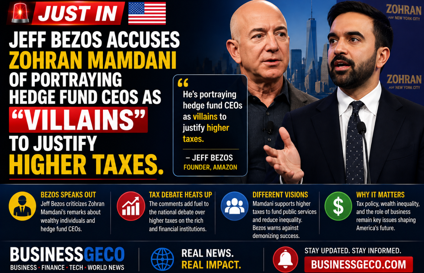 Jeff Bezos Accuses Zohran Mamdani of Portraying Hedge Fund CEOs as “Villains” to Justify Higher Taxes
