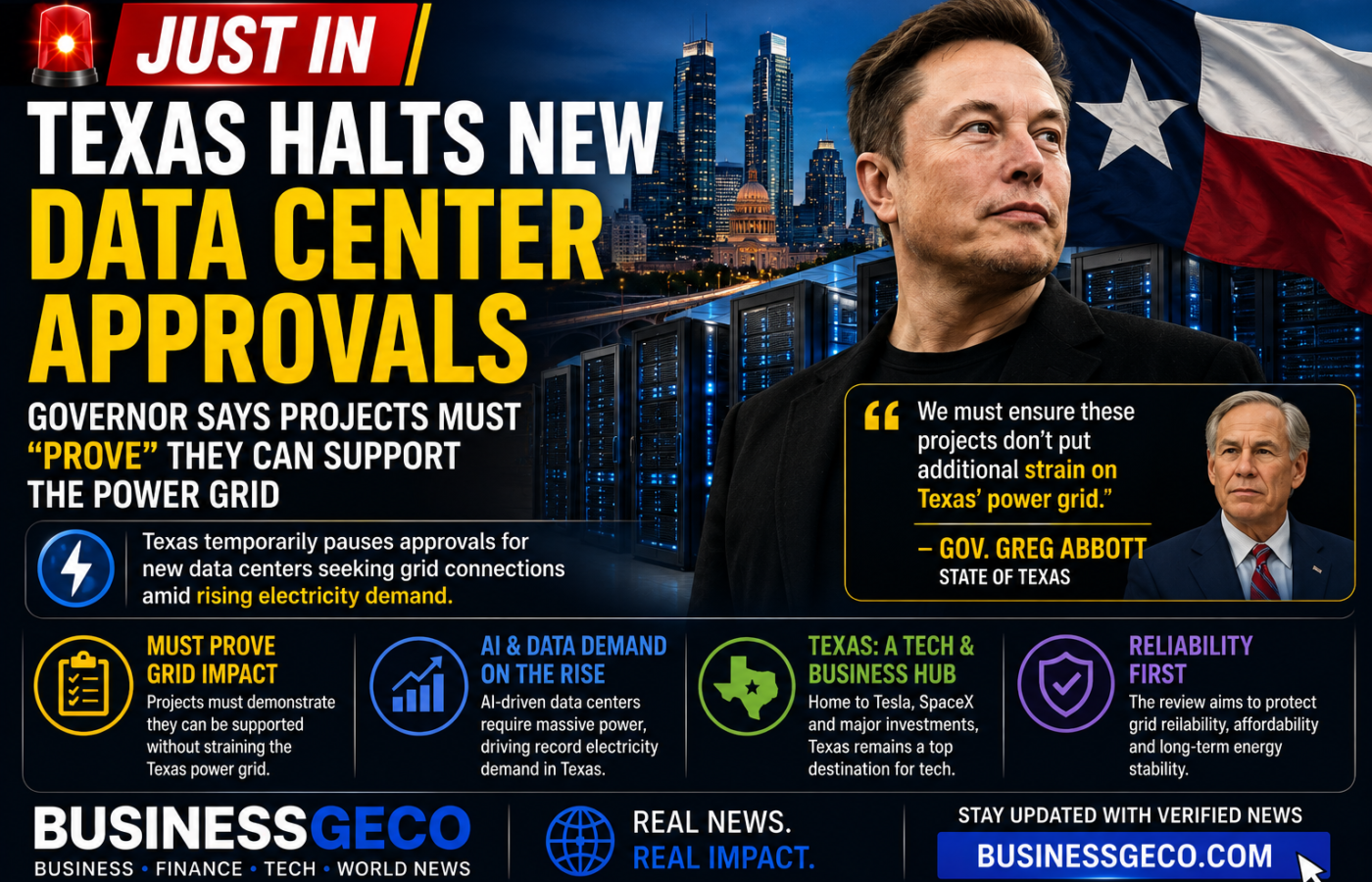 Texas Halts New Data Center Approvals, Says Projects Must “Prove” They Can Support the Grid